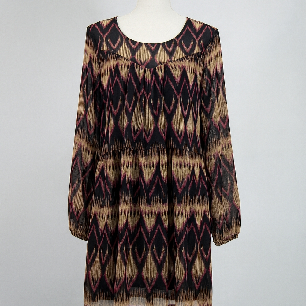 Express‎ Brown Patterned Long Sleeve Dress Size Small